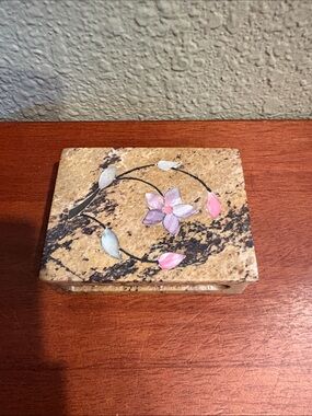 Vintage Mother of Pearl Inlay Stone Trinket Jewelry Box